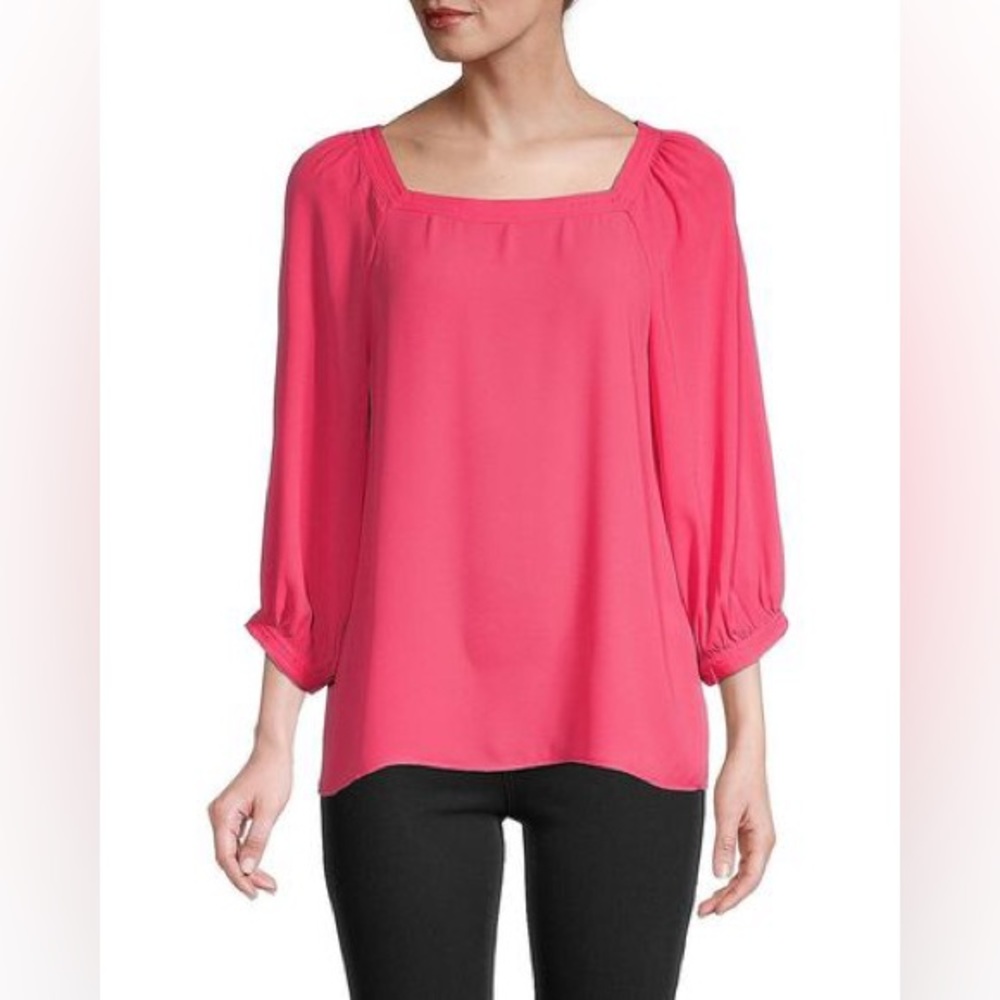 PREMISE- Lightweight 3/4” Sleeve Silky Square neck Top - Picture 1 of 7